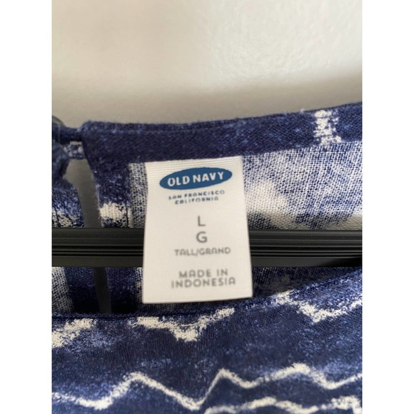 Old Navy Linen Dress Large TALL Shift SS Blue Chevron Print - Picture 7 of 9